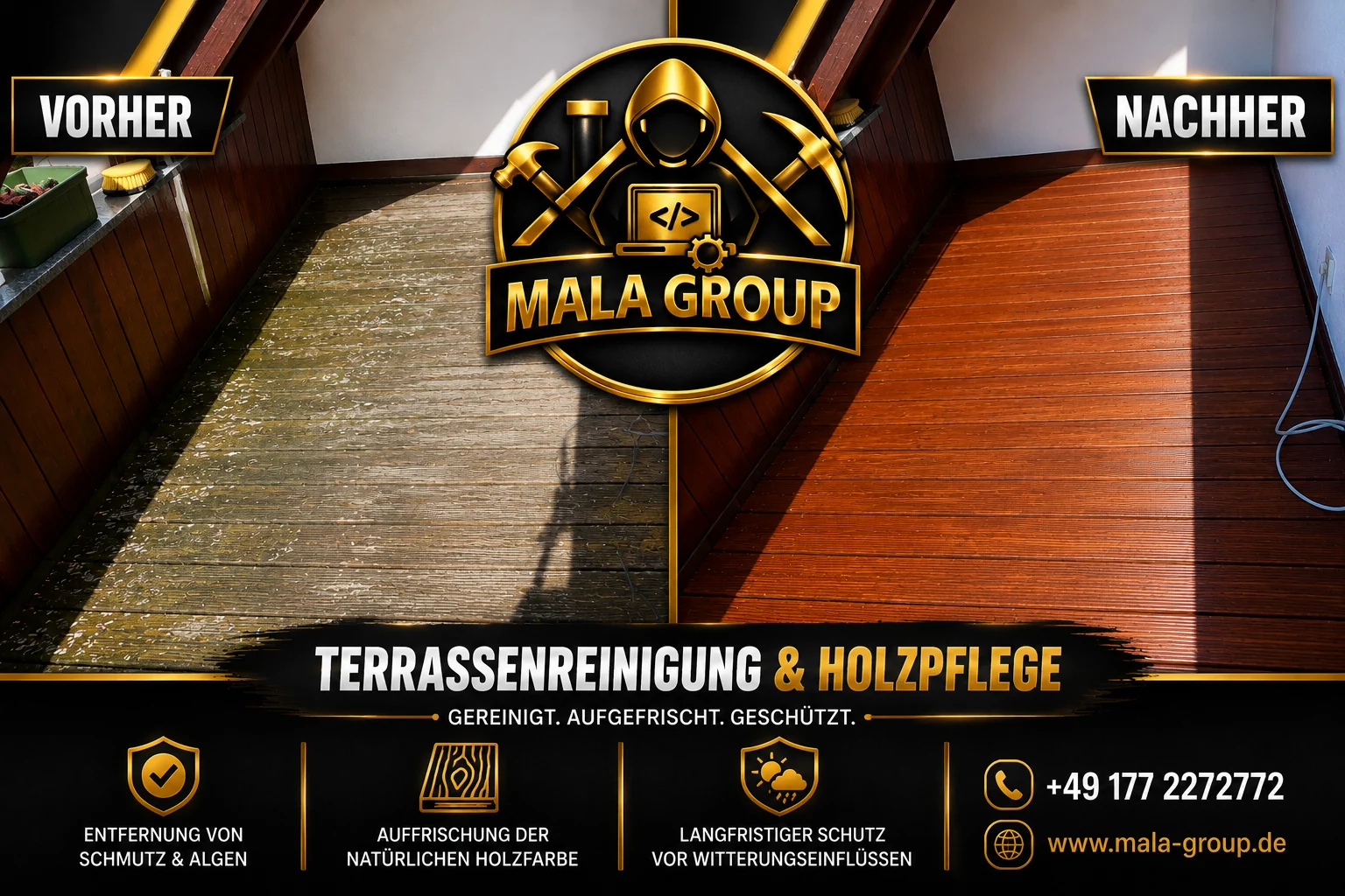 Terrassenreinigung und Holzpflege Projekt von Mala Group